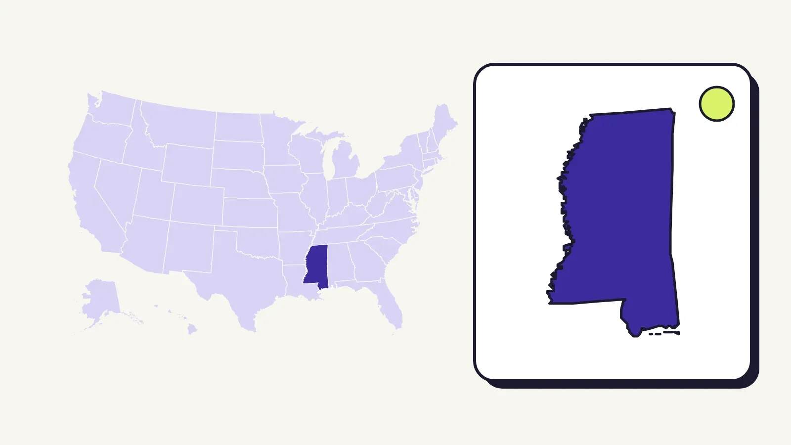 Map of the United States with Mississippi highlighted