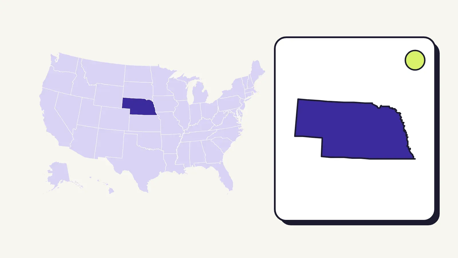 Map of the United States with Nebraska highlighted